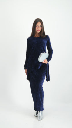 Asymmetric Ribbed Velvet Set / Navy