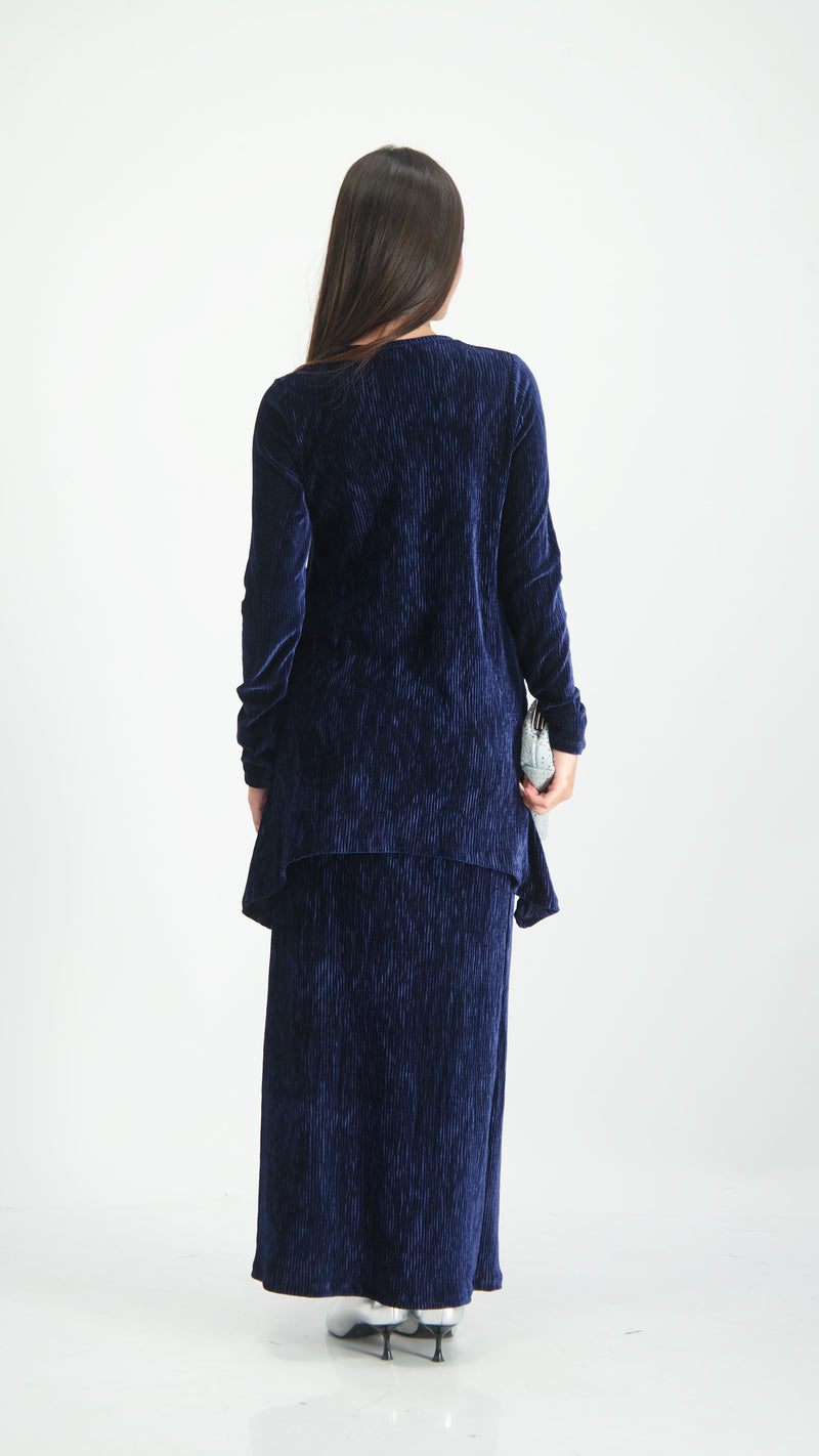 Asymmetric Ribbed Velvet Set / Navy