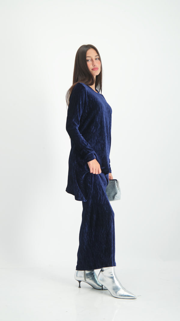 Asymmetric Ribbed Velvet Set / Navy