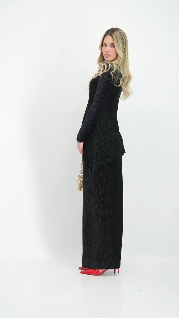 Asymmetric Ribbed Velvet Set / Black