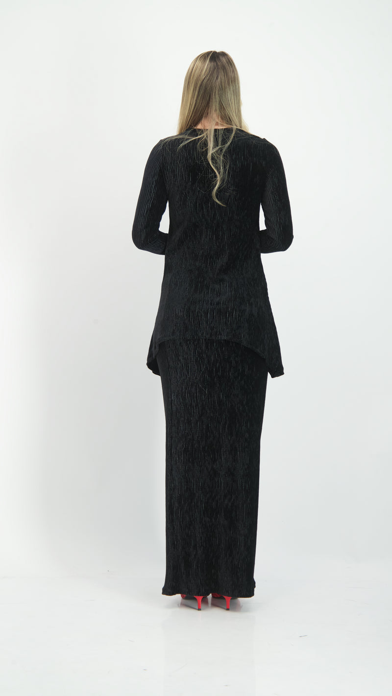 Asymmetric Ribbed Velvet Set / Black