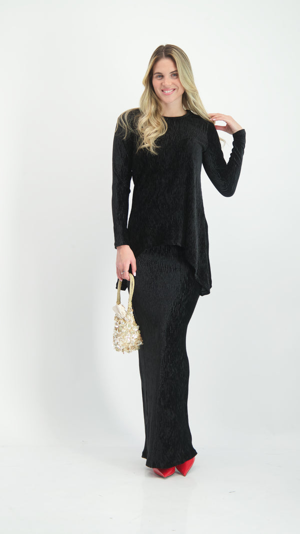 Asymmetric Ribbed Velvet Set / Black