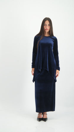 Asymmetric Velvet Set / Navy