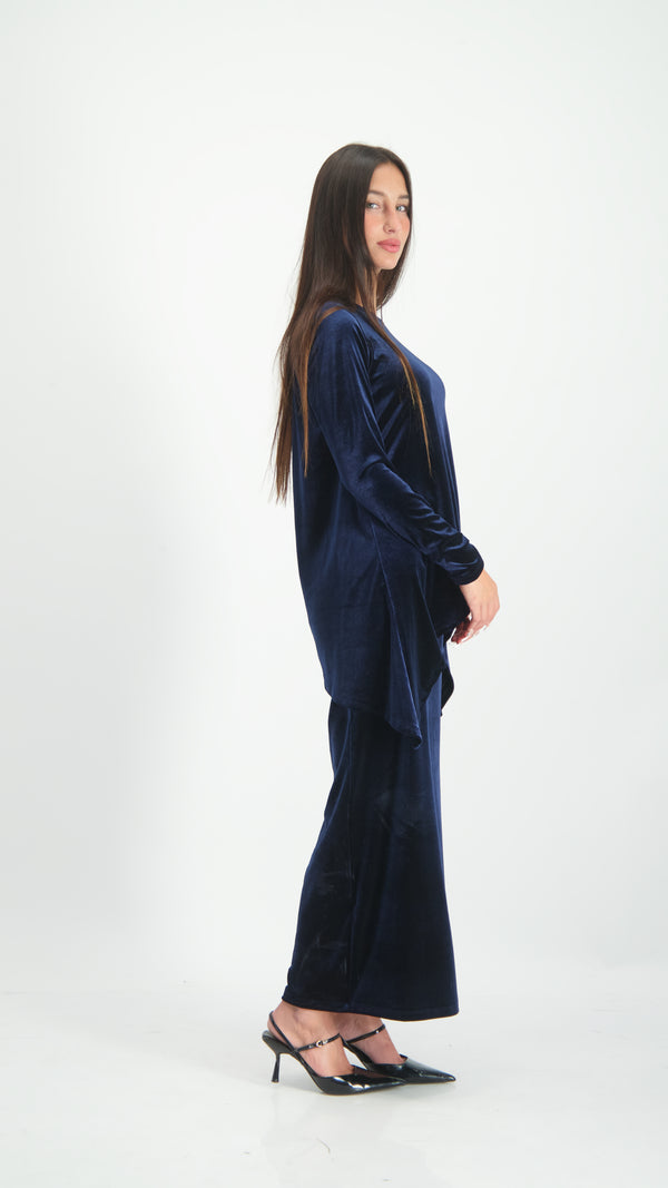 Asymmetric Velvet Set / Navy