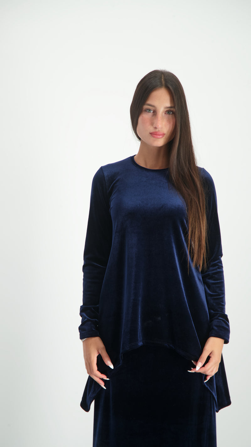 Asymmetric Velvet Set / Navy