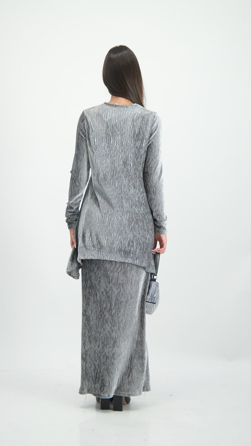 Asymmetric Ribbed Velvet Set / Grey