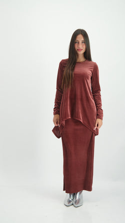 Asymmetric Ribbed Velvet Set / Powder