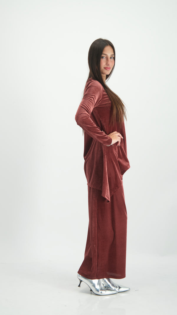 Asymmetric Ribbed Velvet Set / Powder