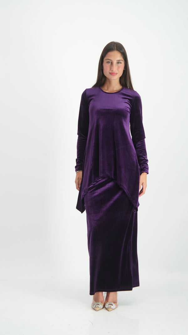 Asymmetric Velvet Set / Plum