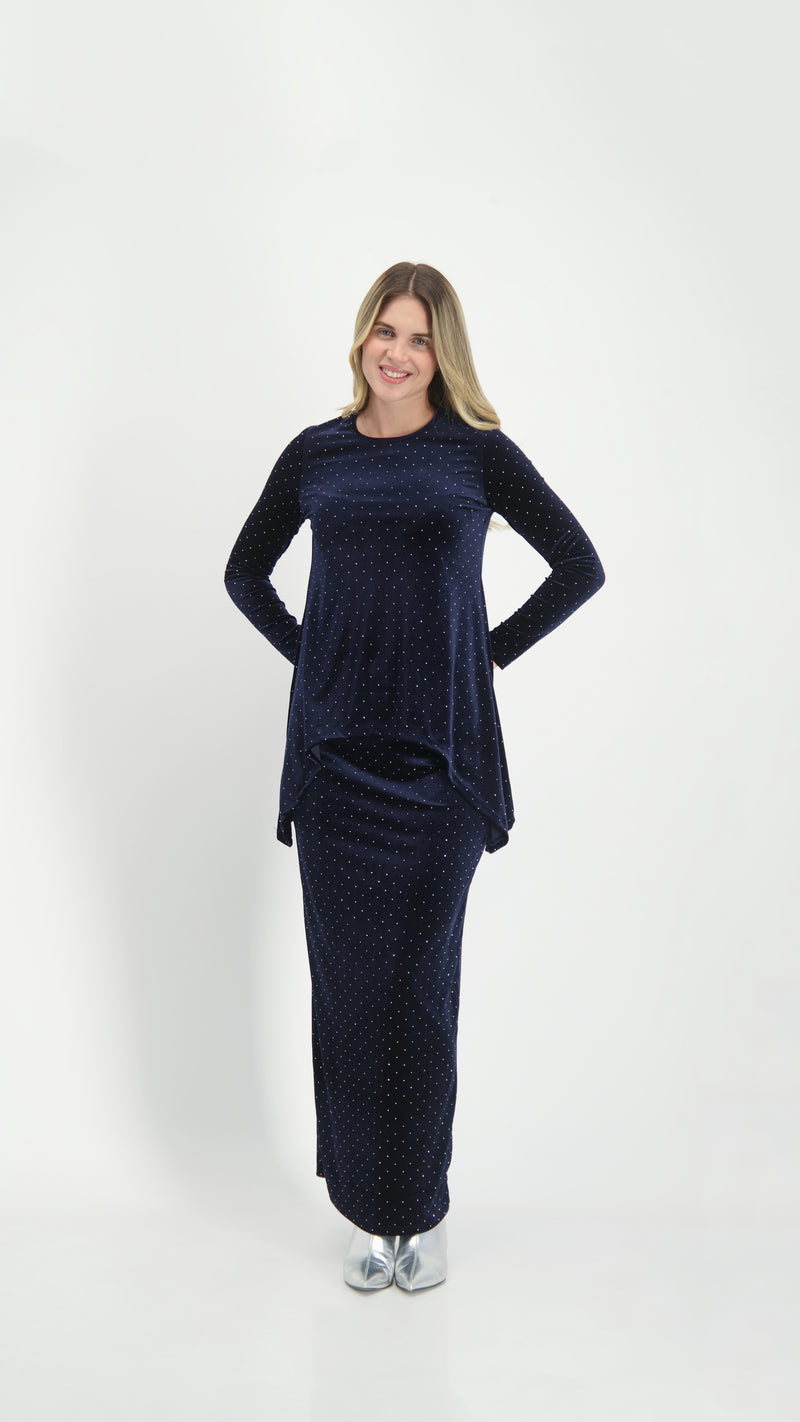 Asymmetric Velvet Set / Navy Nitti
