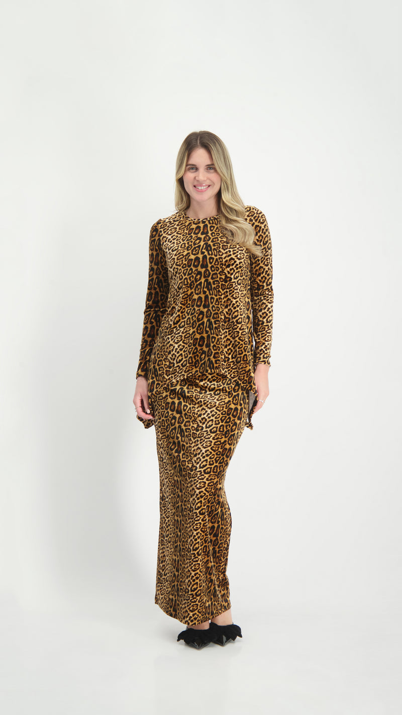 Asymmetric Velvet Set / Beige Leopard