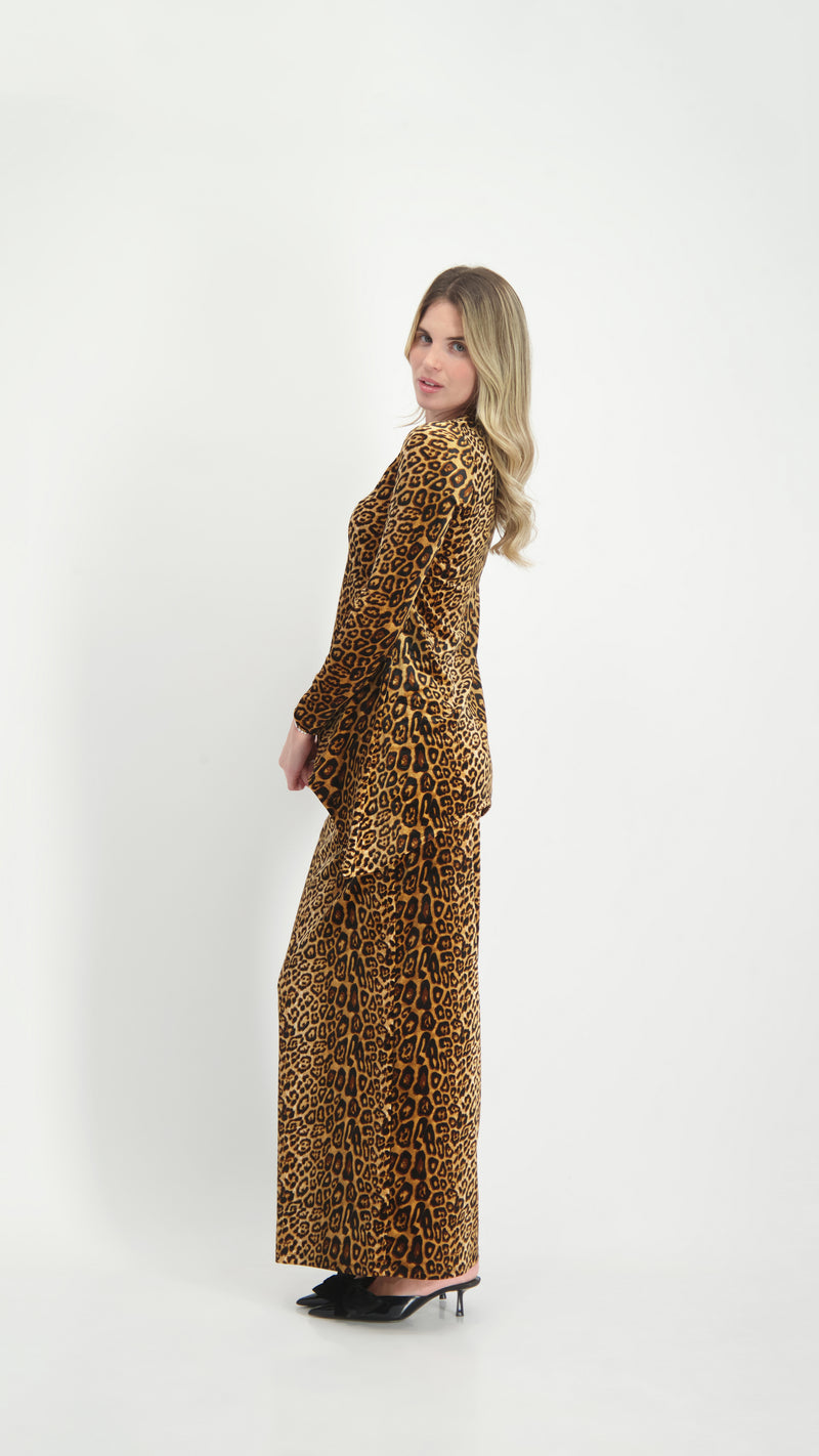 Asymmetric Velvet Set / Beige Leopard