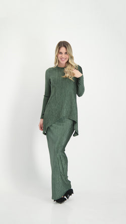 Asymmetric Ribbed Velvet Set / Olive