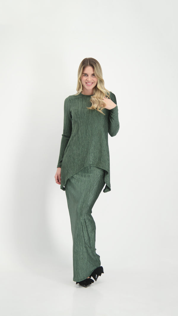 Asymmetric Ribbed Velvet Set / Olive