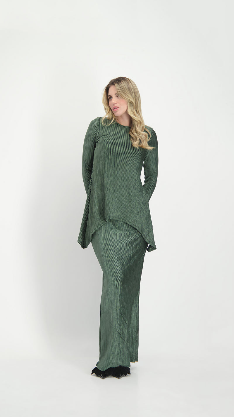 Asymmetric Ribbed Velvet Set / Olive