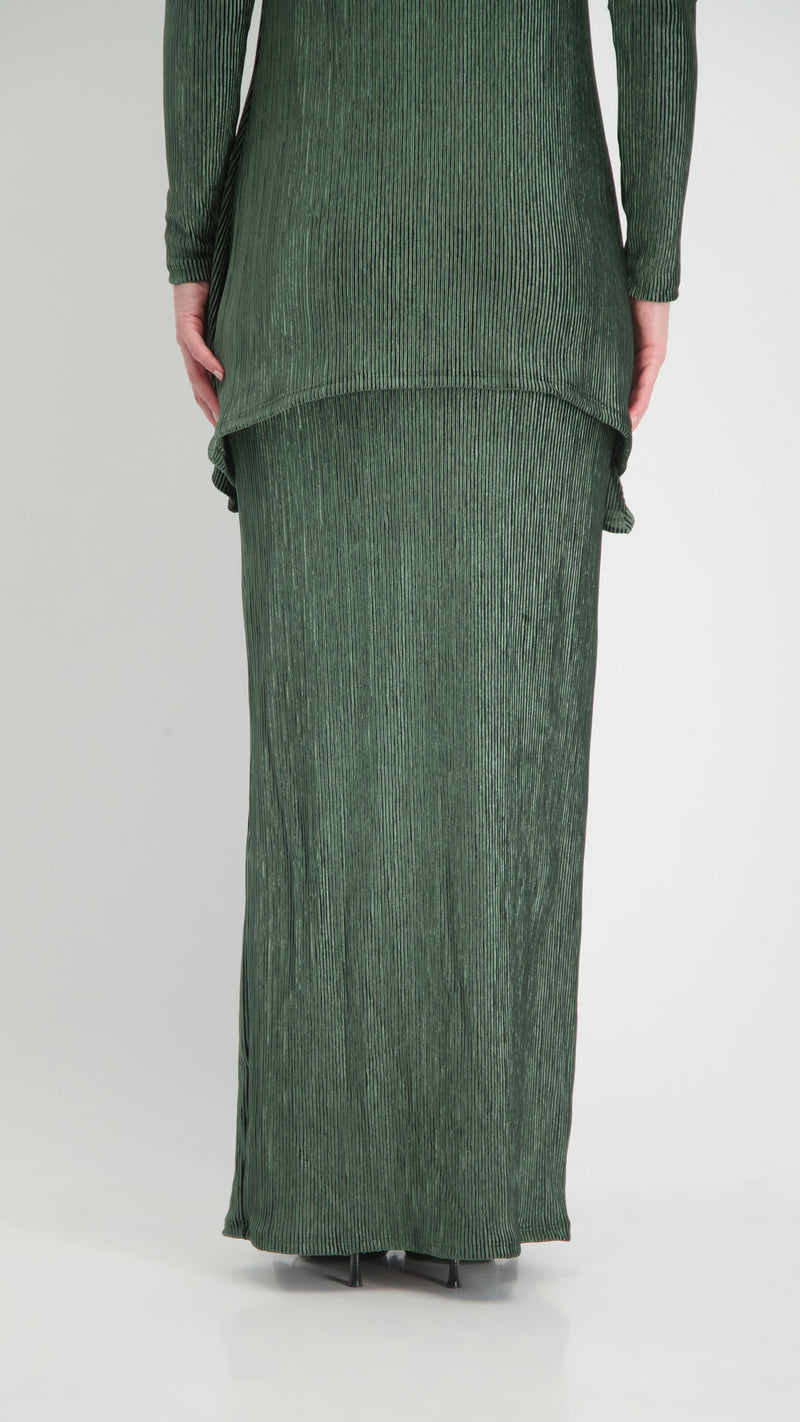 Asymmetric Ribbed Velvet Set / Olive