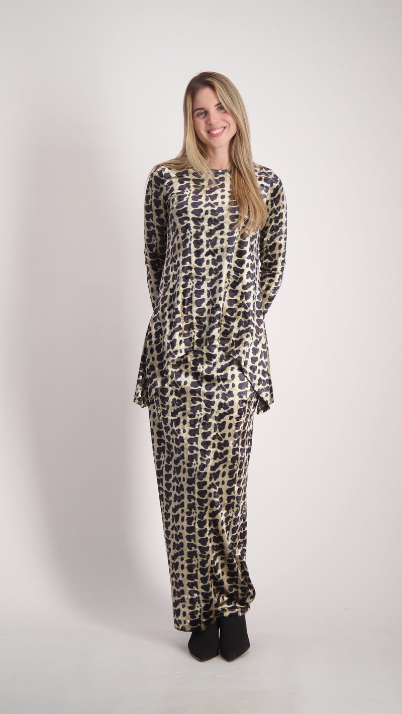 Asymmetric Velvet Set / Leopard