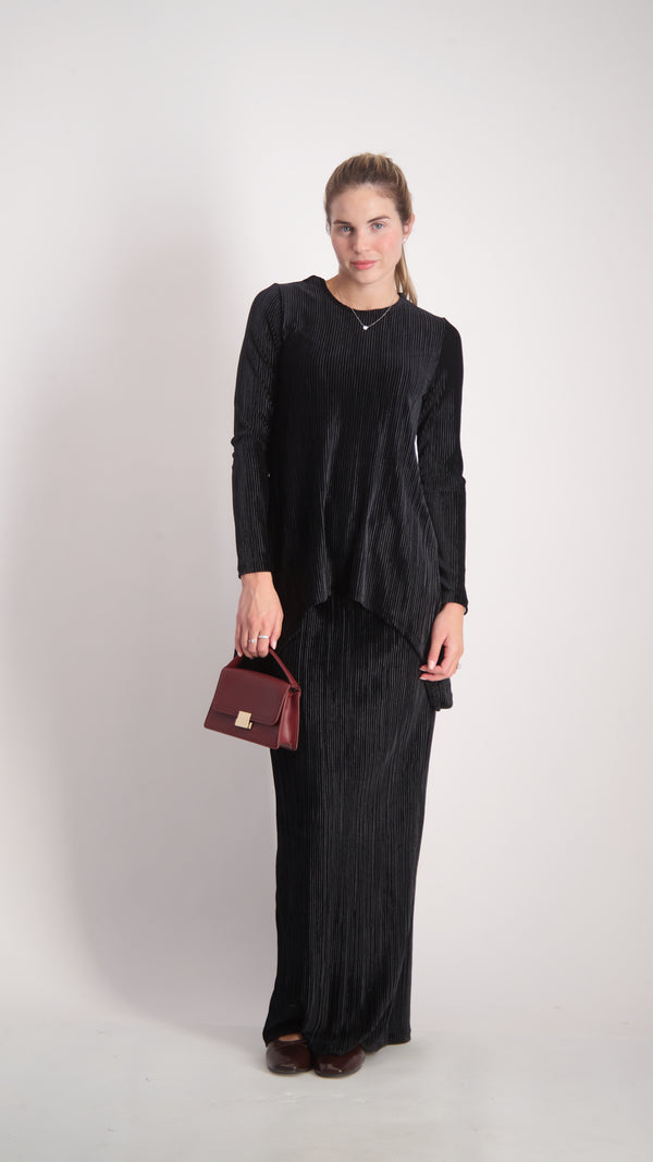 Ribbed Asymmetric Velvet Set / Black