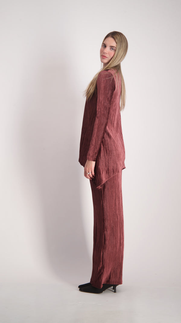 Ribbed Asymmetric Velvet Set / Brick