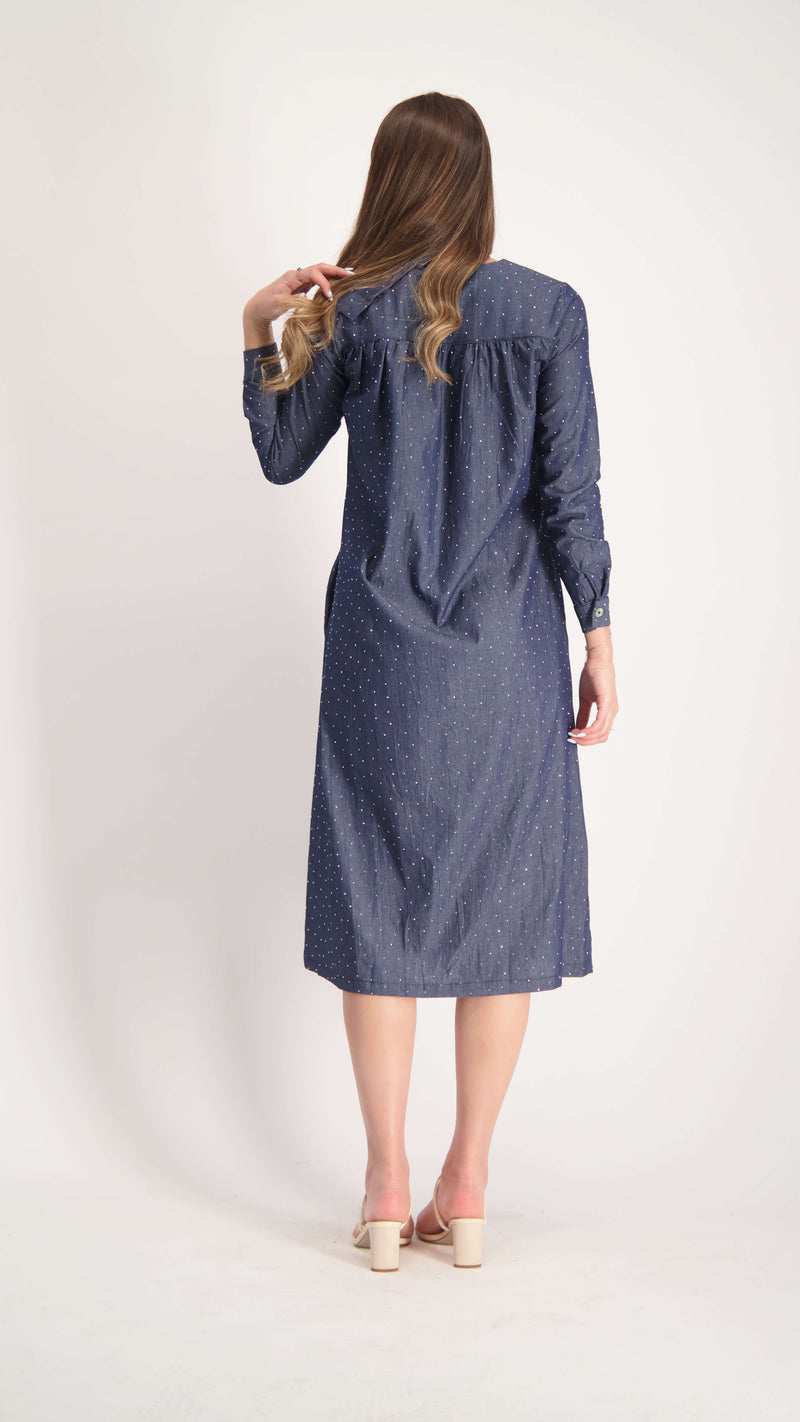 Button Dress With Belt / Navy jeans Nitti