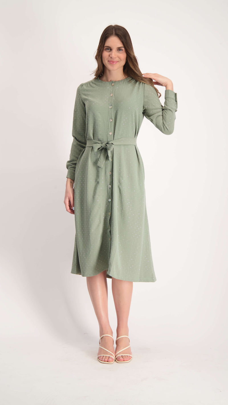 Button Dress With Belt / Olive Nitti