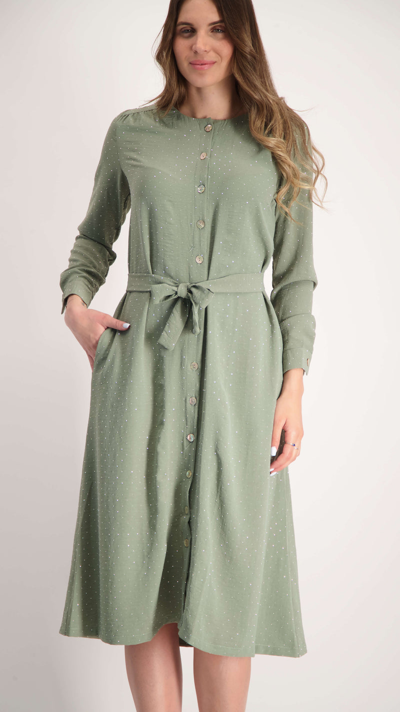 Button Dress With Belt / Olive Nitti