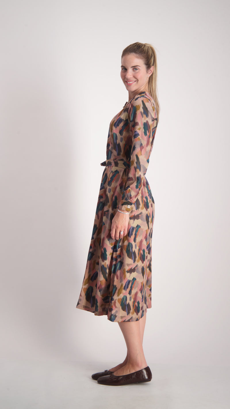 Button Dress With Belt / Peach Splash