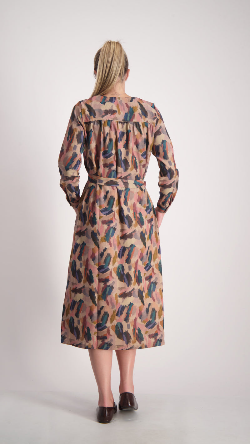 Button Dress With Belt / Peach Splash