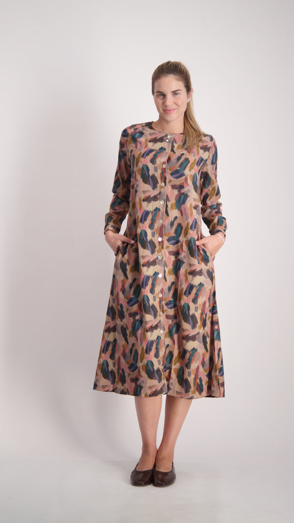 Button Dress With Belt / Peach Splash