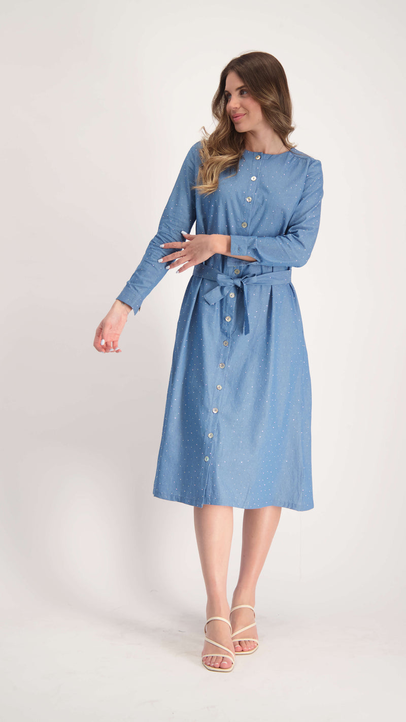 Button Dress With Belt / Blue jeans Nitti