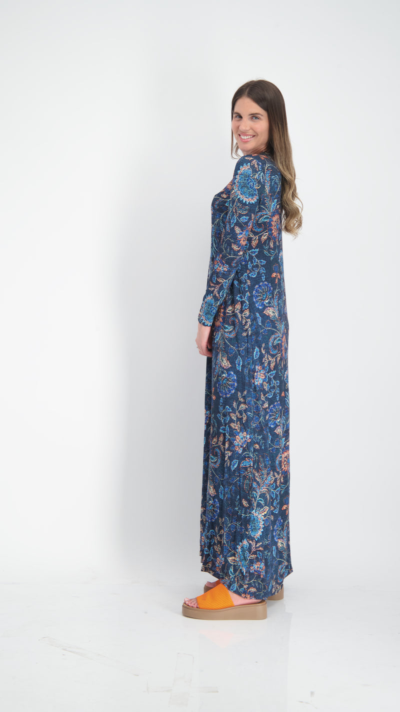 A-line Maxi Dress / Navy Flowers