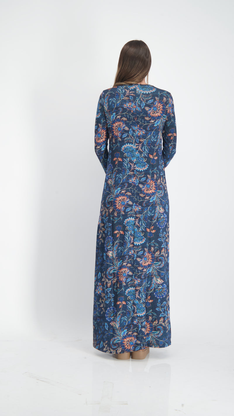 A-line Maxi Dress / Navy Flowers