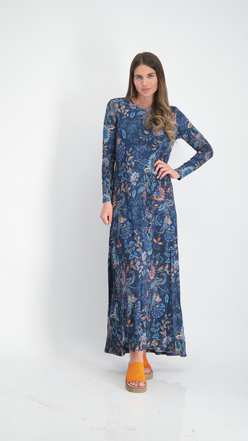 A-line Maxi Dress / Navy Flowers