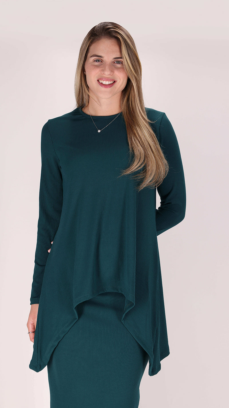 Ribbed Asymmetric T-shirt / Green