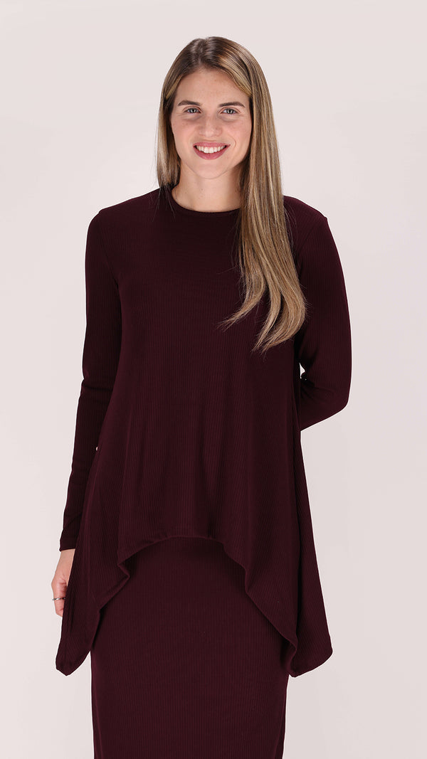 Ribbed Asymmetric T-shirt / Burgandy