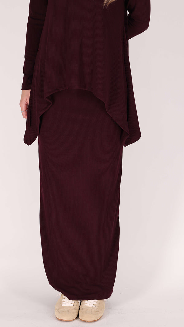 Ribbed Maxi Skirt / Burgandy