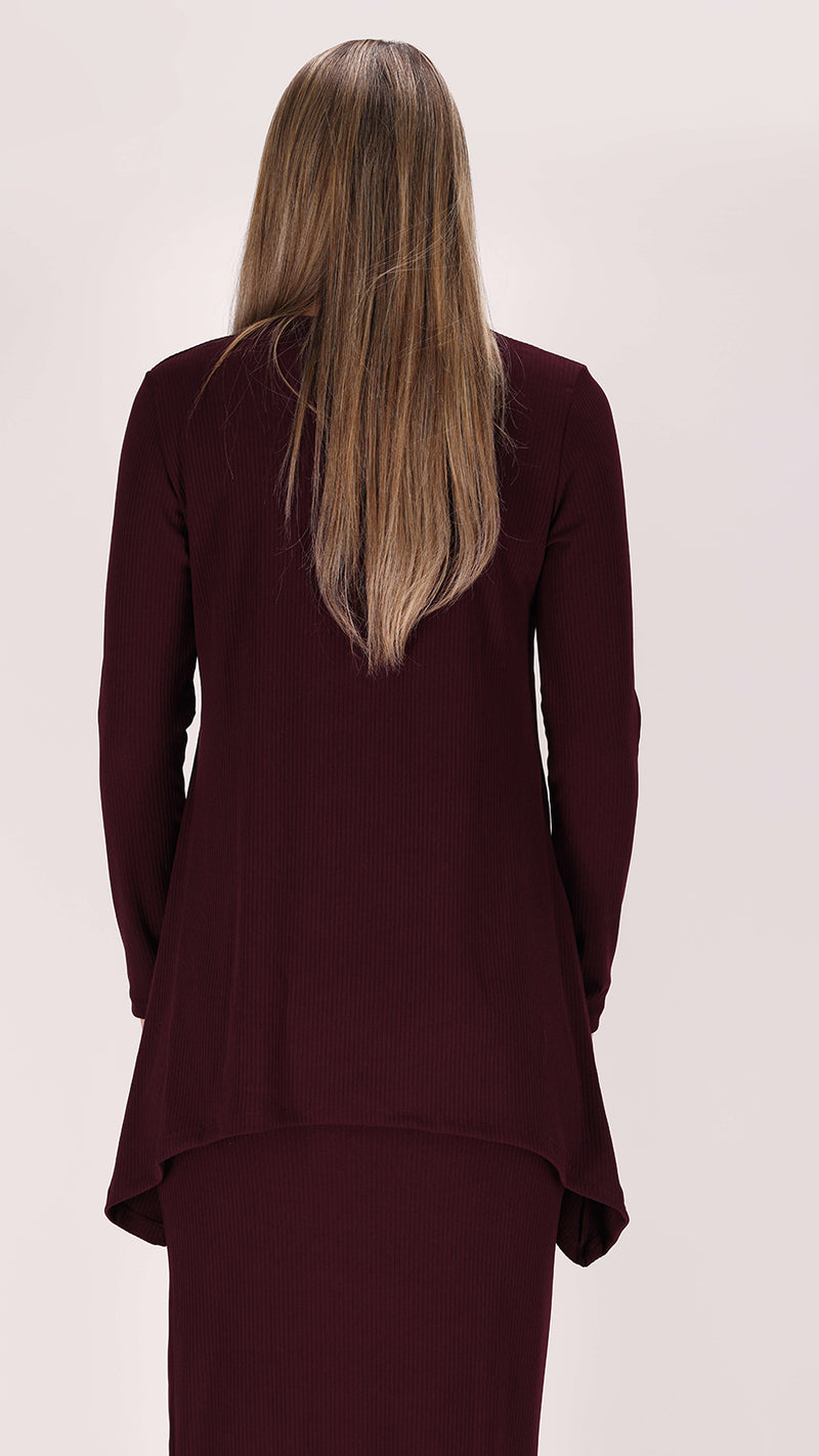Ribbed Asymmetric T-shirt / Burgandy