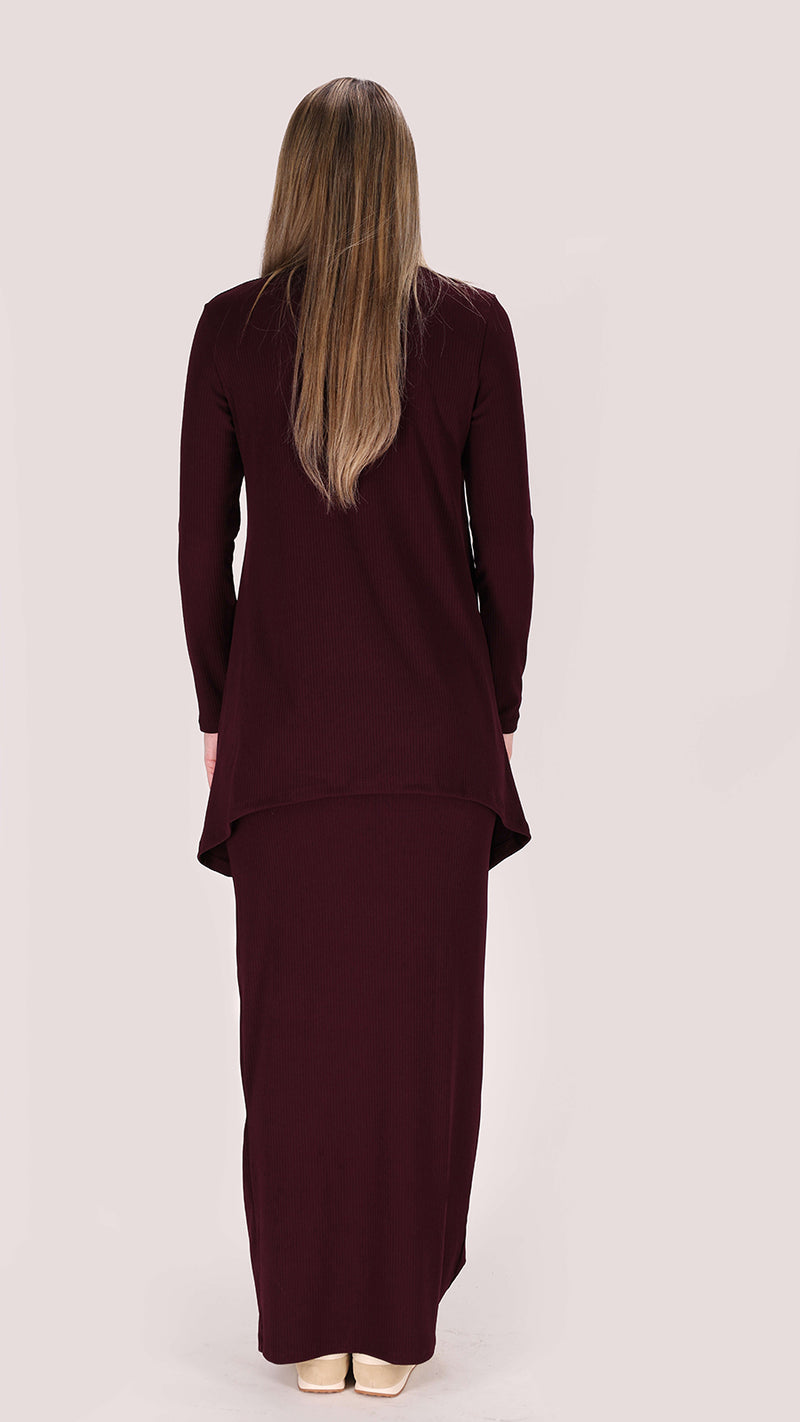 Ribbed Asymmetric T-shirt / Burgandy