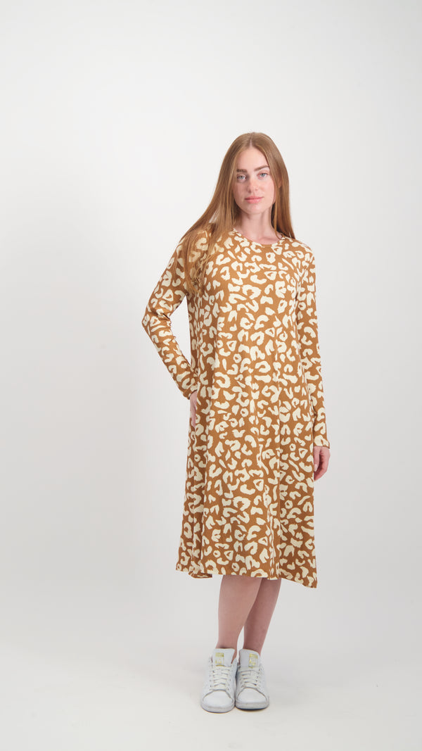 Ribbed Collection Dress / Camel Leopard