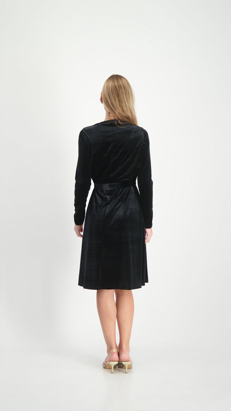 Velvet A-line Dress With Belt / Black