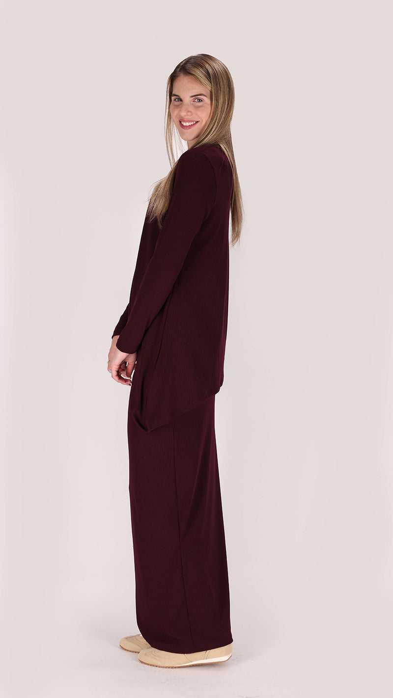 Ribbed Asymmetric T-shirt / Burgandy