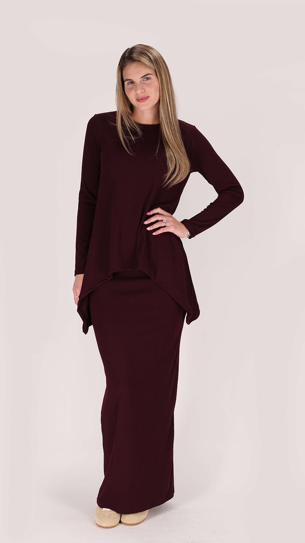 Ribbed Asymmetric T-shirt / Burgandy