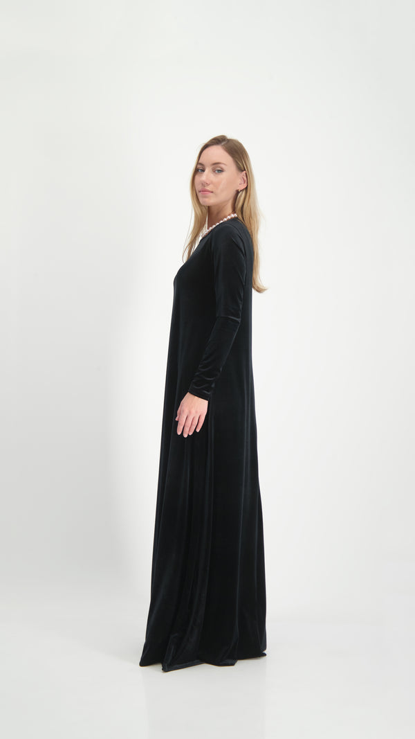 A-line Maxi Velvet Dress / Black