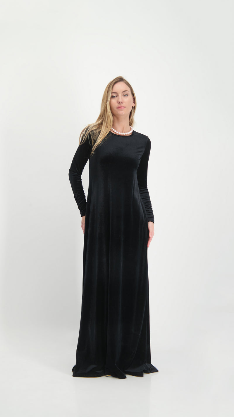 A-line Maxi Velvet Dress / Black