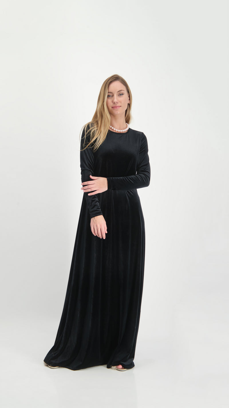 A-line Maxi Velvet Dress / Black