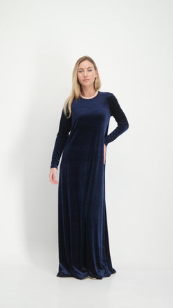 A-line Maxi Velvet Dress / Navy