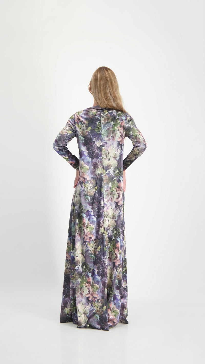 A-line Maxi Velvet Dress / Colorful Flowers