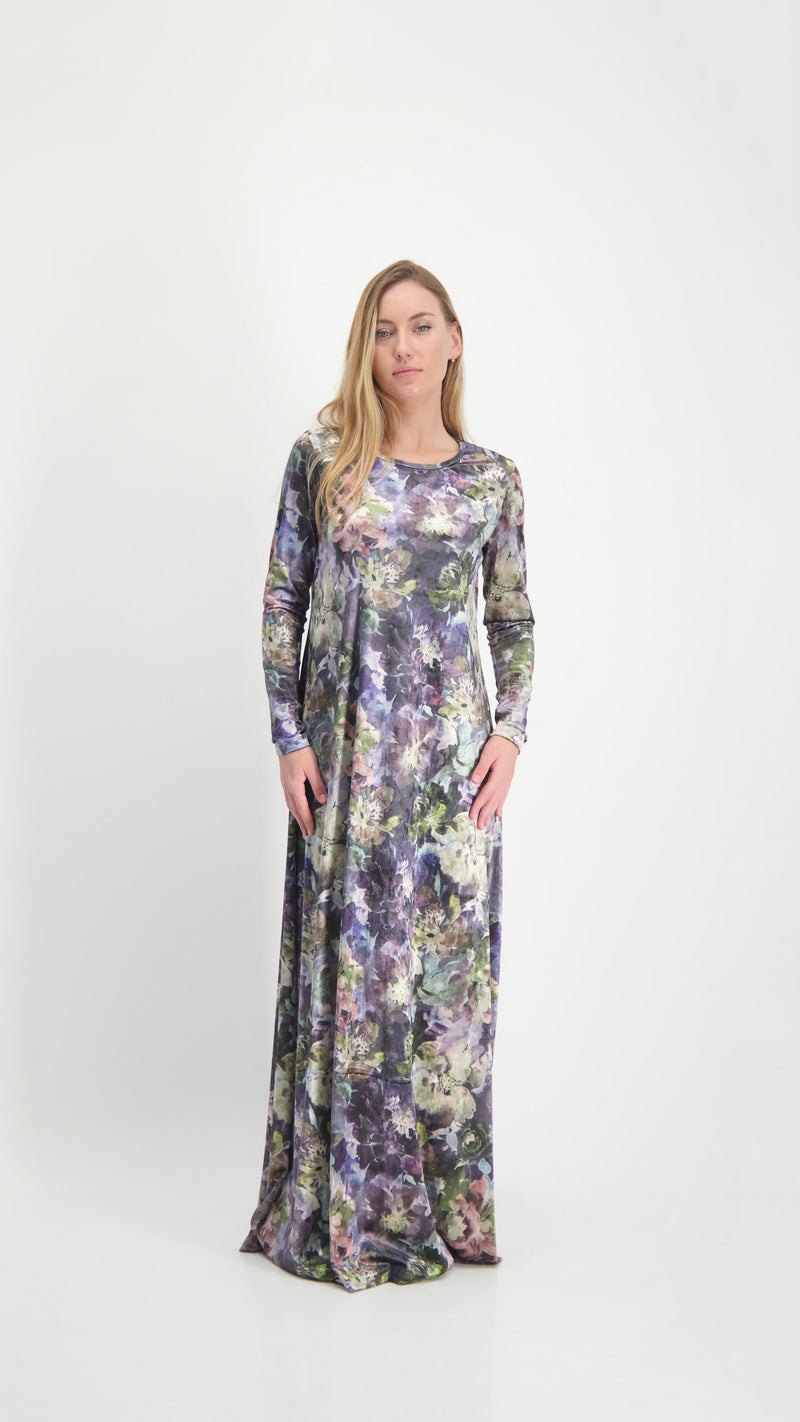 A-line Maxi Velvet Dress / Colorful Flowers