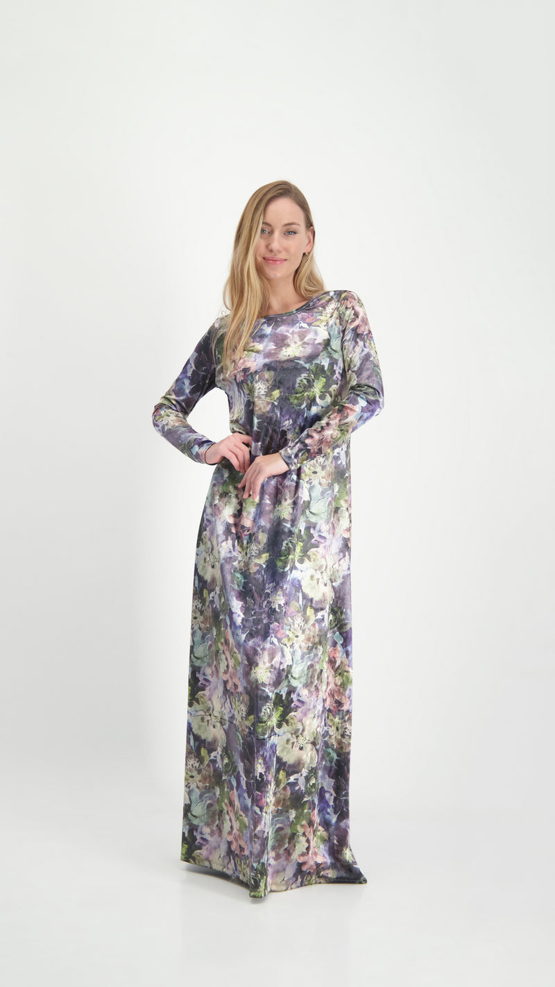 A-line Maxi Velvet Dress / Colorful Flowers