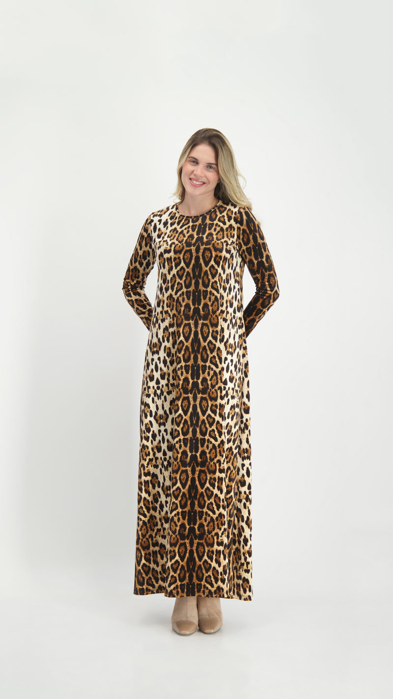 A-line Maxi Velvet Dress / Leopard